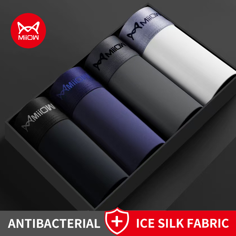 Boxer Shorts Modal - MiiOW 4 ชิ้นผ้าไหมน้ําแข็งกางเกงขาสั้นผู้ชาย Graphene Antibiotic Men