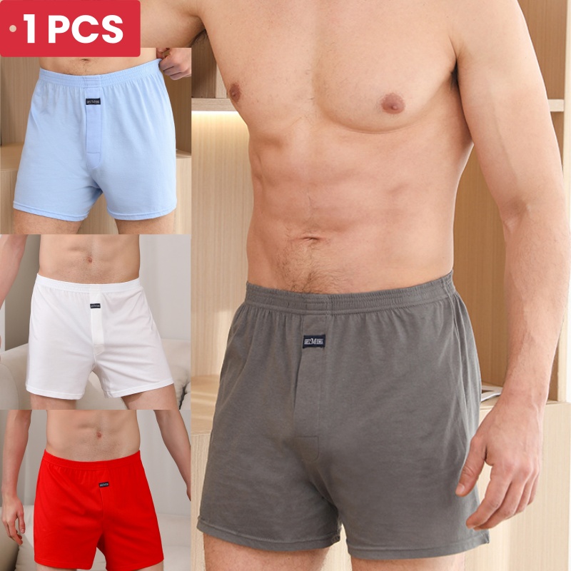 Boxer Brief Pack Cotton - 1PCS ชายชุดชั้นใน Aro กางเกงผ้าฝ้ายกางเกงนอนหลวม Breathable ผู้ชายเอวสูงสี่มุมนักมวยกางเกงขาสั้น