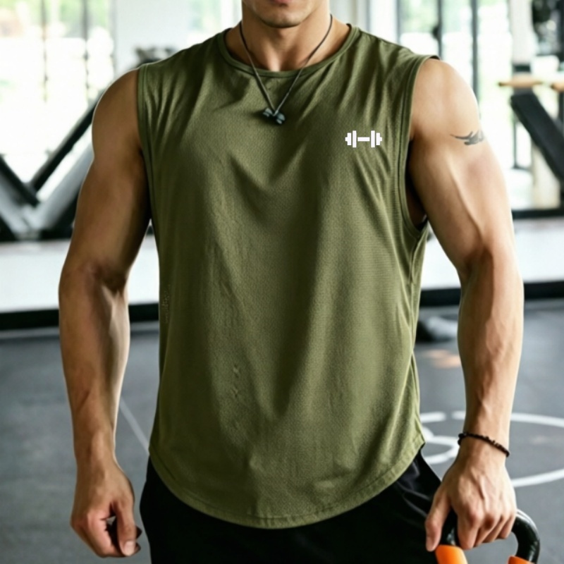 Undershirt Crew Neck - เสื้อกล้ามตาข่ายแห้งเร็วพิมพ์ลายสำหรับผู้ชาย ปี 2026 เสื้อยืดแขนกุดระบายอากาศได้ดี สวมใส่สบาย ทรงหลวม