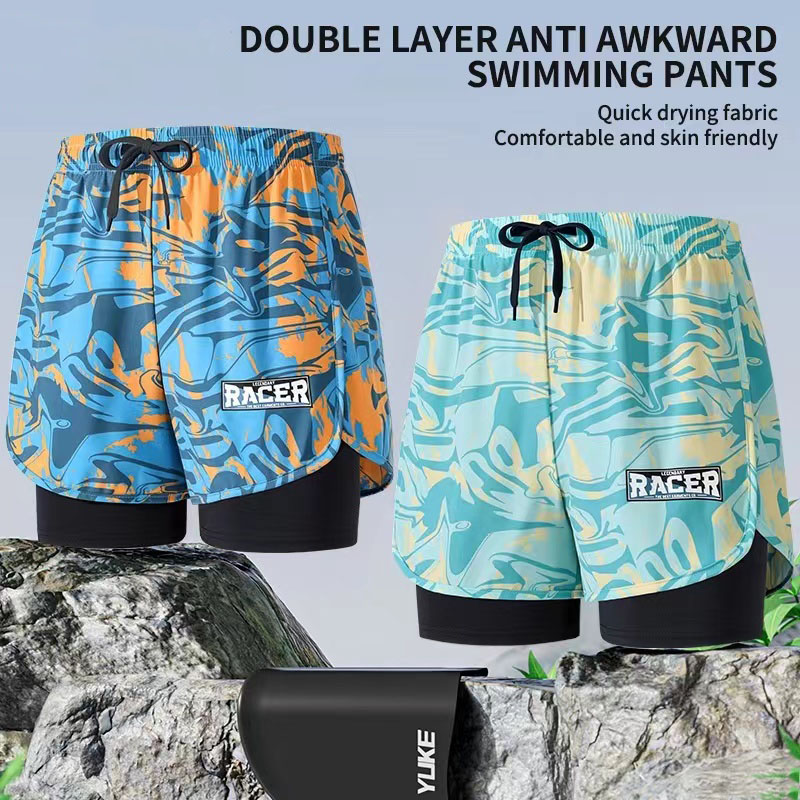 Trunk Breathable Men - กางเกงว่ายน้ำสำหรับผู้ใหญ่กางเกงว่ายน้ำแบบแห้งเร็วสองชั้นของผู้ชายกางเกงว่ายน้ำขนาดใหญ่สำหรับนักเรียน