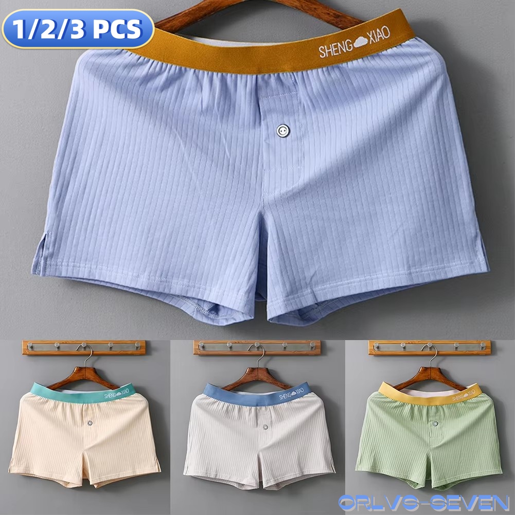 Boxer Brief Pack Cotton - กางเกงในผู้ชาย1/2/3ชิ้น, กางเกงบ็อกเซอร์ผ้าฝ้ายสีทึบระบายอากาศได้ดีชุดชั้นในกางเกงบ็อกเซอร์ทรงหลวมใส่อยู่บ้าน