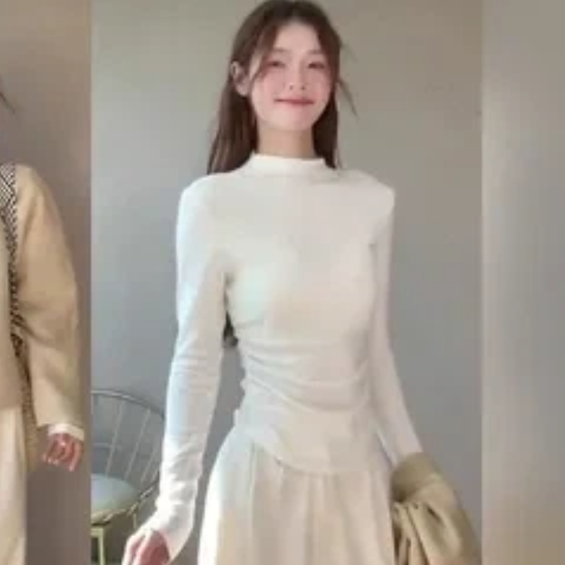 Base Layer Top - เสื้อคอเต่าผู้หญิงแบบมีขนด้านในสำหรับฤดูใบไม้ร่วงและฤดูหนาว ทรงเข้ารูป เอวกระชับ แขนยาว สำหรับใส่เป็นชั้นในหรือชั้นฐาน