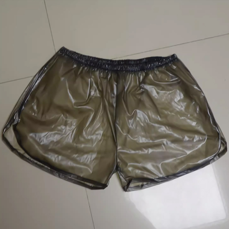 Boxer Shorts Modal - เซ็กซี่คู่โปร่งใส PVC Boxer กางเกงขาสั้นห่อขอบโค้งมนนุ่มเรียบเงียบ ABDL พลาสติกกางเกงรั่วกางเกงผ้าอ้อม