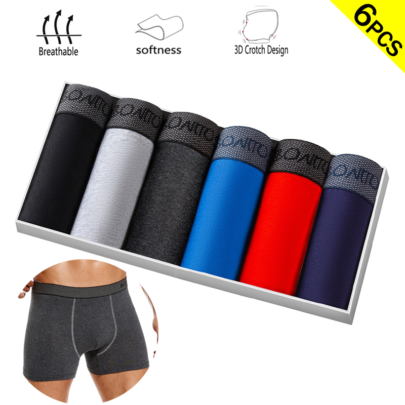Boxer Brief Pack Cotton - 6 ชิ้น/แพ็คกางเกงนักมวยสีทึบกางเกงในชายผ้าฝ้ายชุดชั้นในชายกางเกง Letter เอวยางยืด Man Undrewear