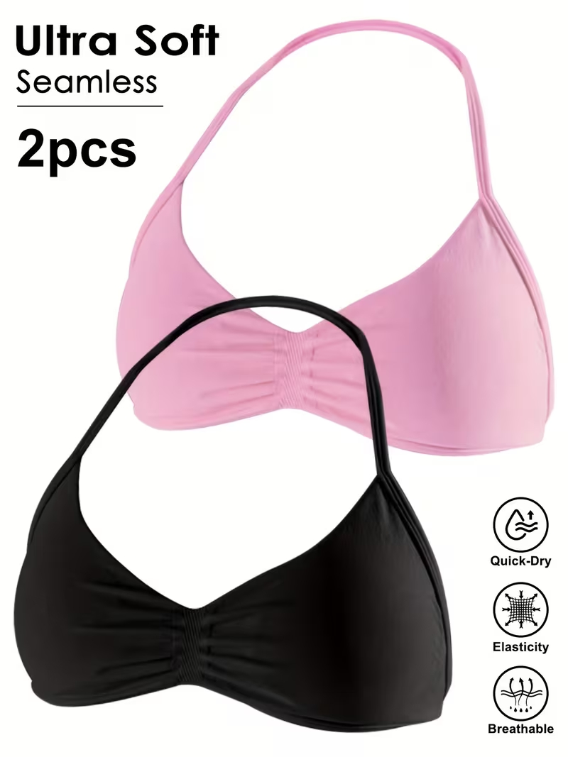 Suspender Tank Top - เสื้อครอปออกกำลังกายแบบไร้ตะเข็บ 2 ชิ้น เซ็กซี่ เปิดหลัง สำหรับผู้หญิง